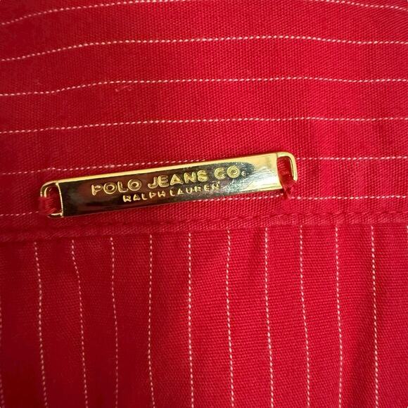 Vtg Polo Jeans Co Ralph Lauren Pinstripe Button Up Shirt Red Women's L Preppy - Picture 4 of 13
